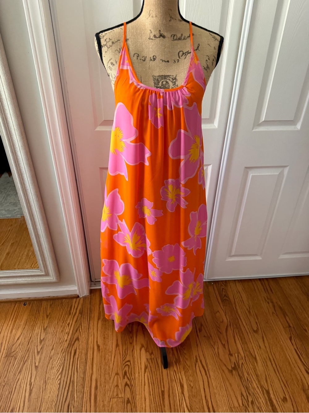 Girls' Orange Floral Slip Dress with Pink & Yellow Blooms